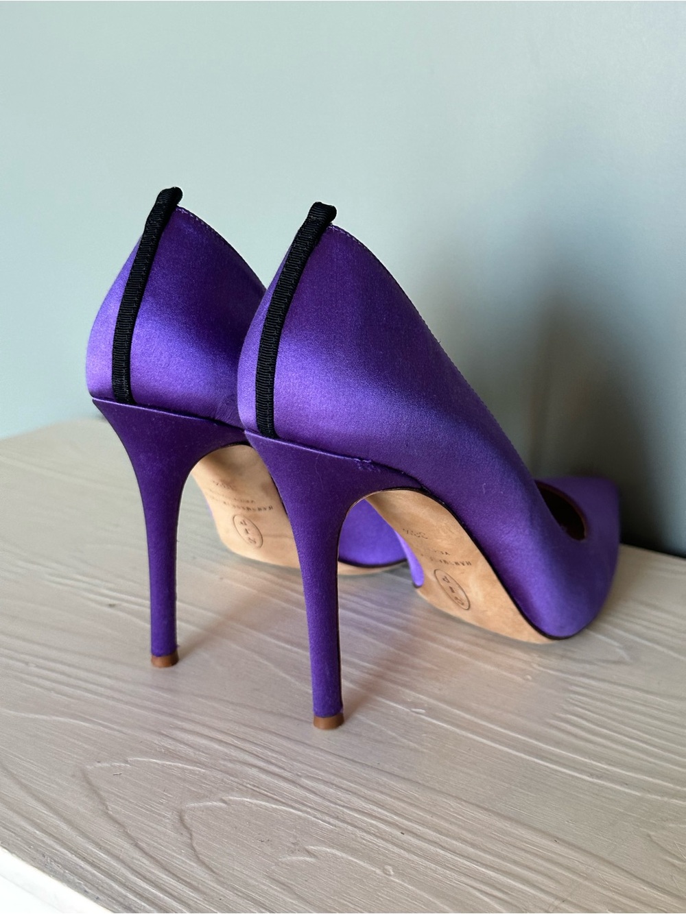 SJP Purple Satin Stiletto Pumps